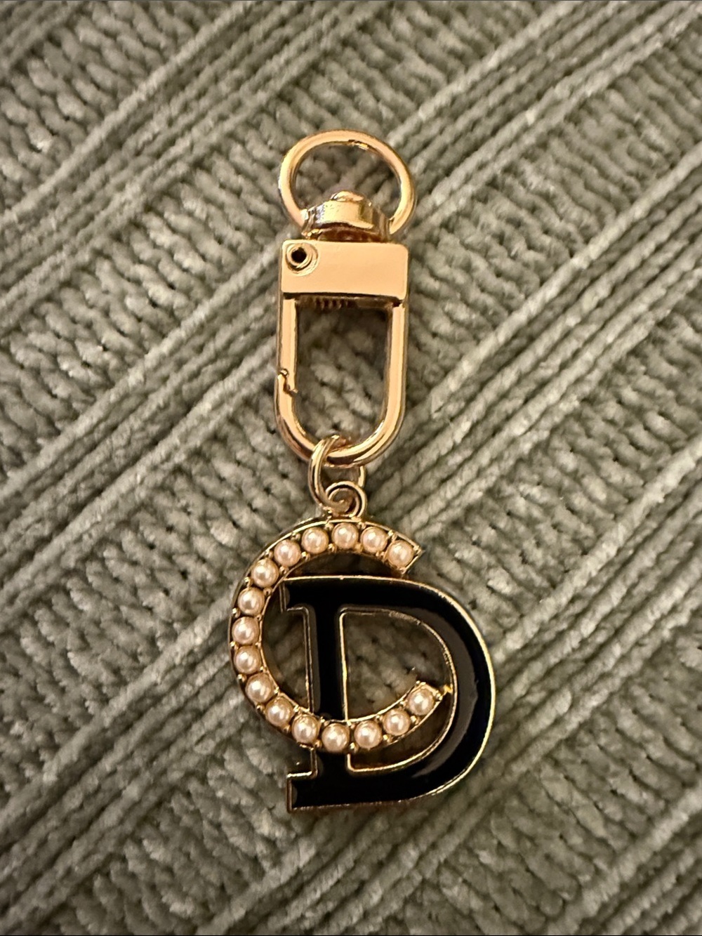Gold-Tone Key & Black Enamel 'CD' Charm with Pearl Accents